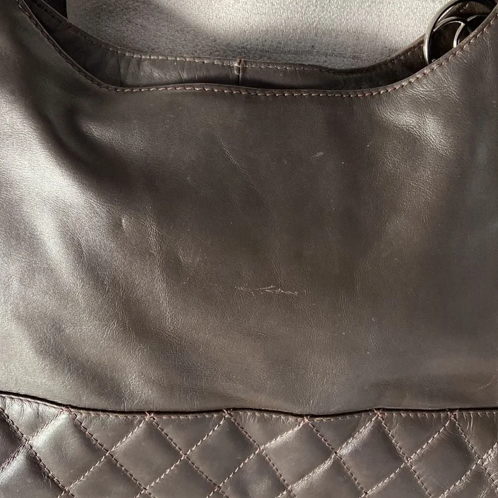 Chanel Lamb skin should’ve back zipper closure silver details chocolate color